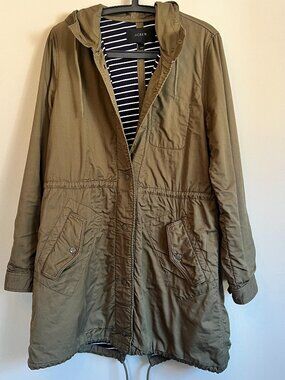 J. Crew Long Military Coat/Jacket With Hood Women's Size Small Green